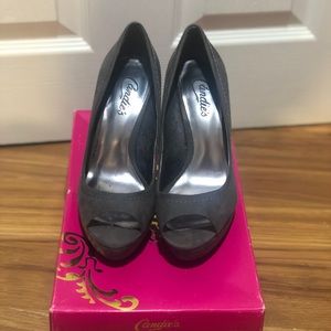 Open Toe Dark Gray Heels